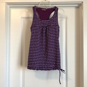 Athleta Womens Tank Top Sz M Purple Striped Tinker Workout Tie Yoga Run Workout